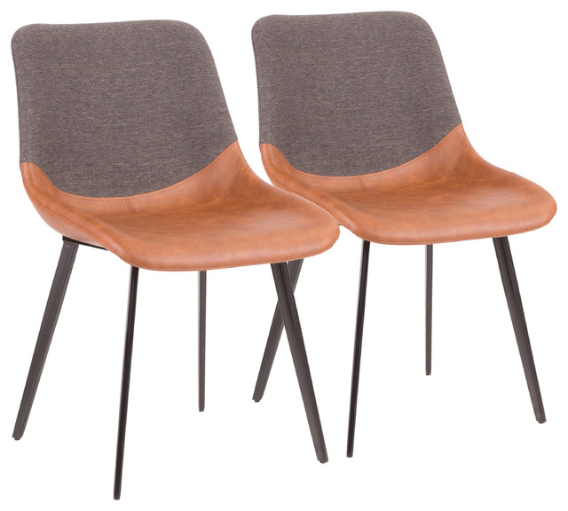 Outlaw Two-Tone Chair, Brown Faux Leather and Gray Fabric, Set of 2