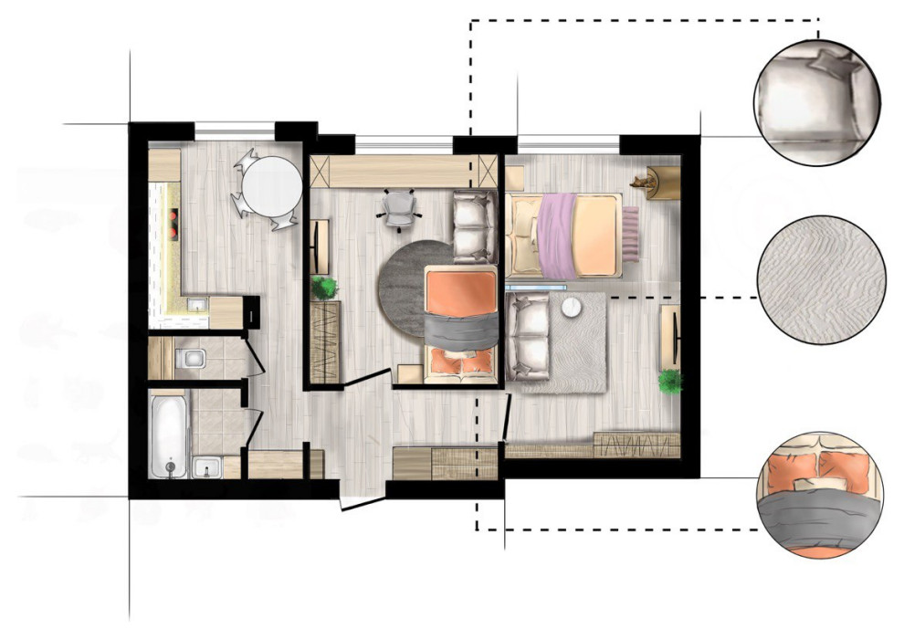 Дизайн-проект квартиры 55 кв.м. Москва