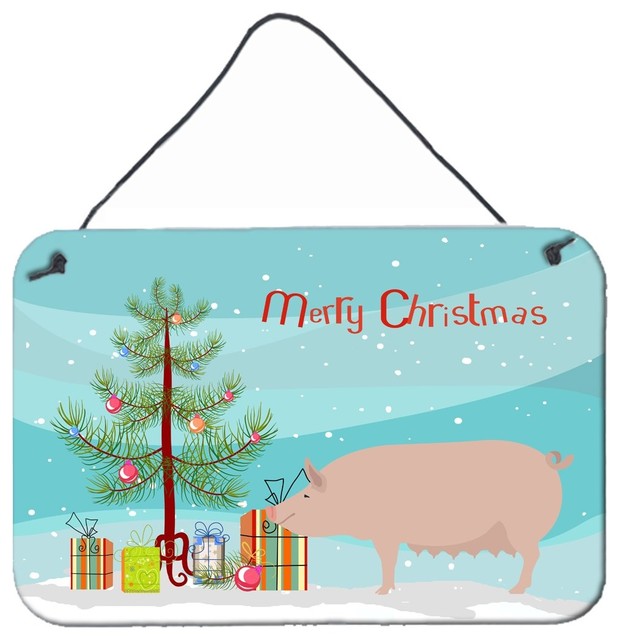 English Large White Pig Christmas Wall Or Door Hanging Prints