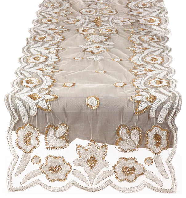 HandBeaded Floral Table Runner, 16"x72" Traditional Table Runners by Fennco Lifestyle Inc