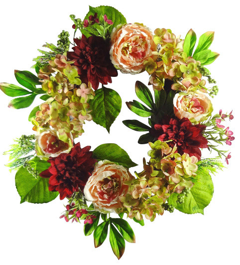 24 in. Spring Wreath with Dahlia, Peony, and Hydrangea Blooms main image 1