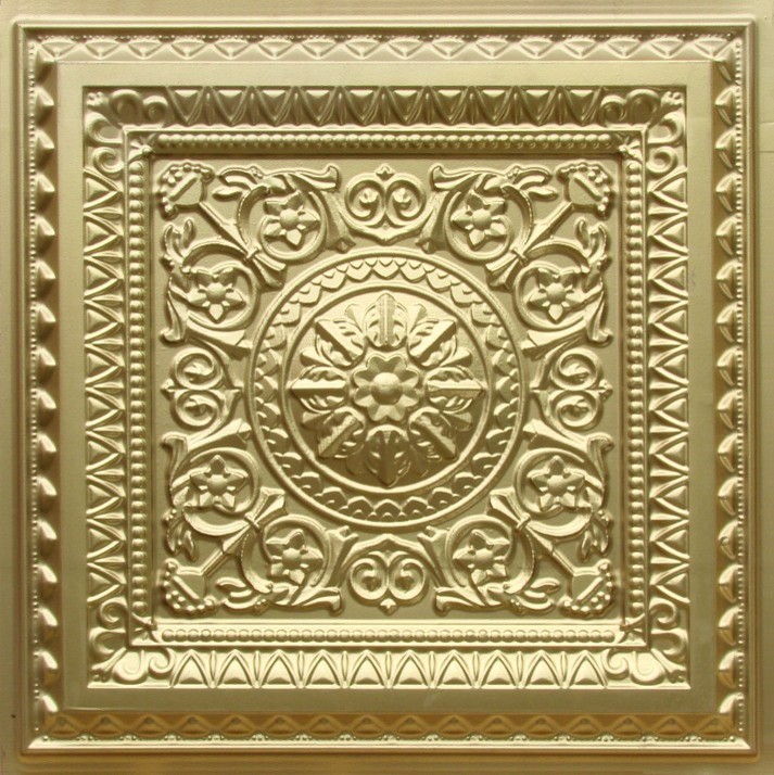 24"x24" D223 PVC Faux Tin Drop-in Ceiling Tiles Made of PVC, Set of 6, Brass