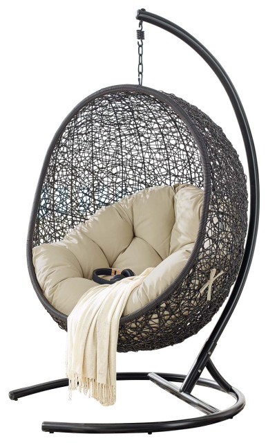 Modway Garner Outdoor Patio Wicker Rattan Teardrop Swing Chair In Gray