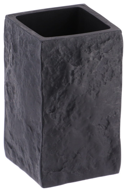 Square Resin Stone Effect Bath Tumbler Cup Toothbrush Holder, Black