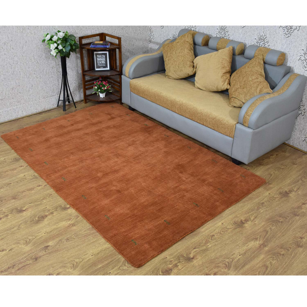 Hand Knotted Loom Wool Area Rug Contemporary Orange, [Rectangle] 5'x8'