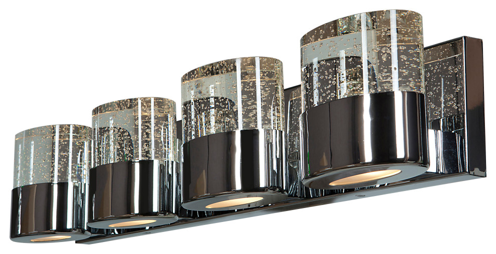 Bubbles Solid Crystal 4Light LED Vanity, Opal Glass Downlight, Chrome