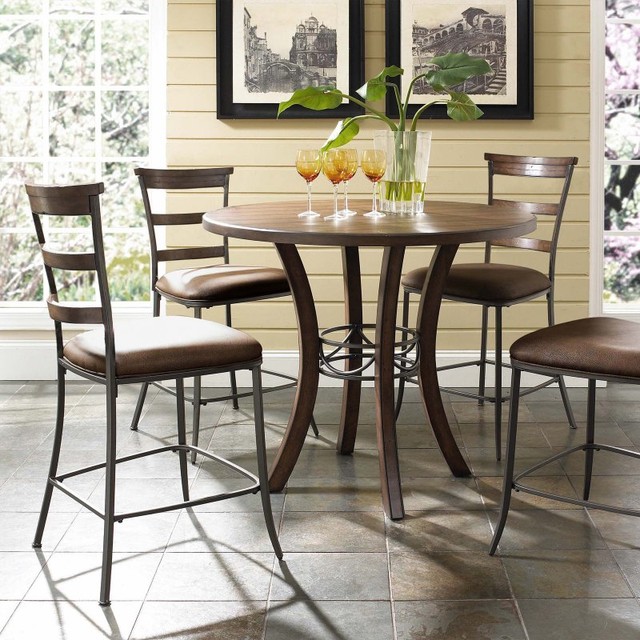 Hillsdale Cameron 5 Piece Counter Height Round Wood Dining Table Set with Ladder