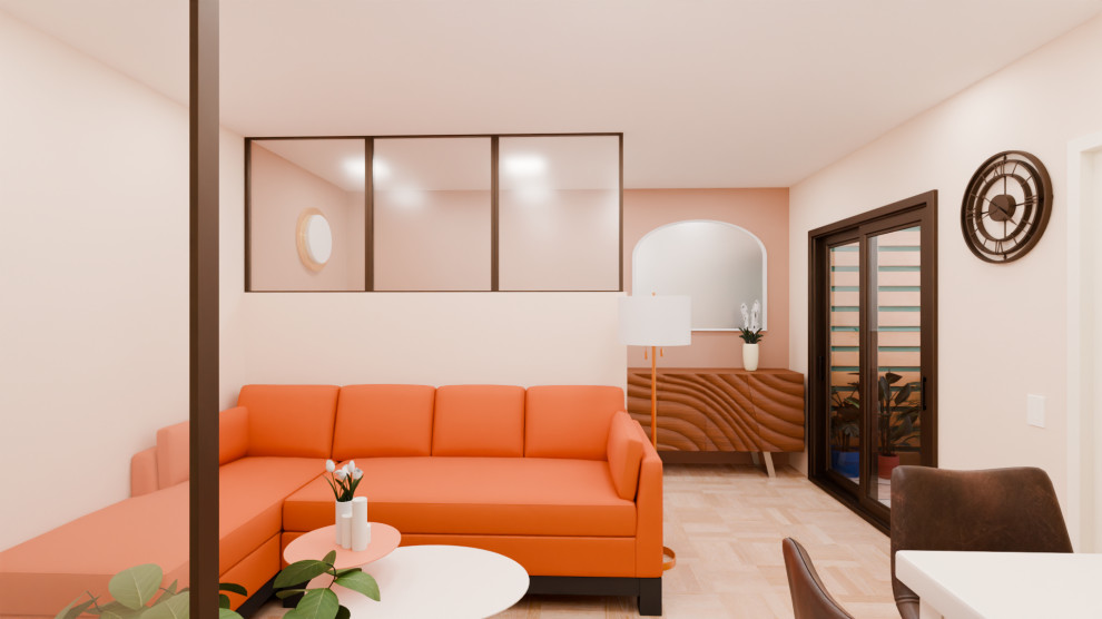 Coin salon et chambre multi-fonction dans un studio