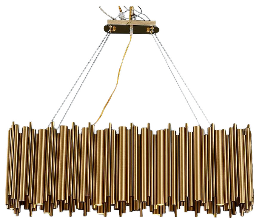 Fontan | Trendy Rectangle Gold Stainless Steel Chandelier, 39.5''