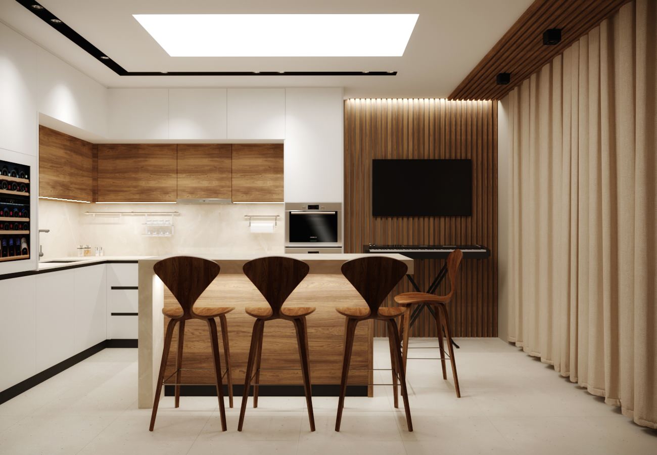 Кухня-гостиная для молодой пары в стиле Total minimalism