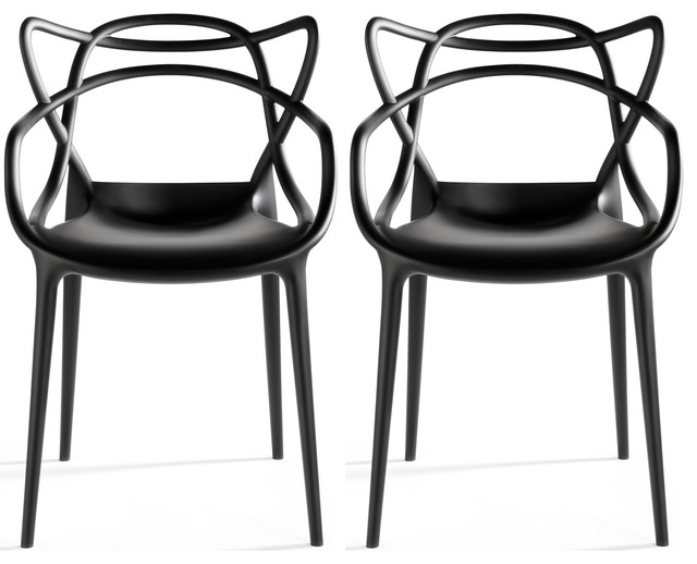 Stackable Molded Plastic Dining Chair, Black Plastic Outdoor Dining Chairs