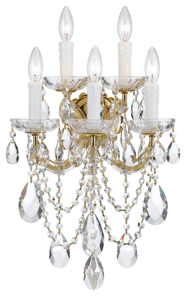 Maria Theresa 5-Light Sconce, Gold With Clear Hand Cut Crystal