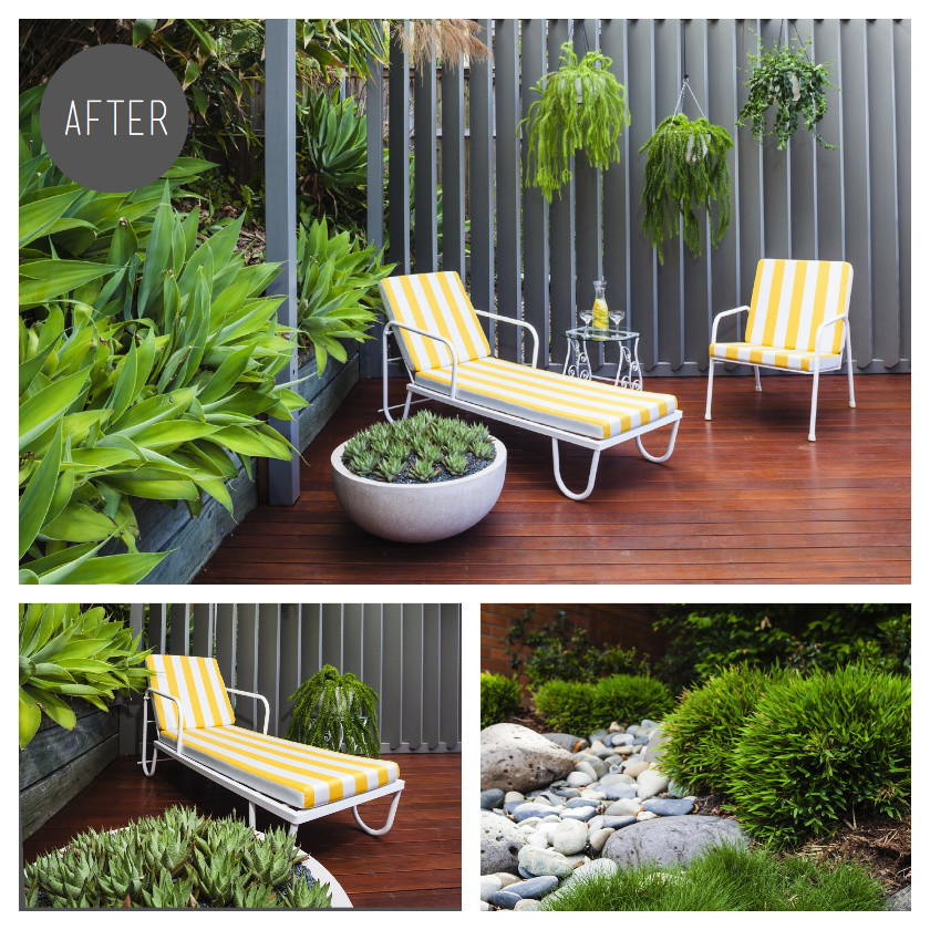 Inspiration for a midcentury backyard partial sun garden for summer in Brisbane with decking.