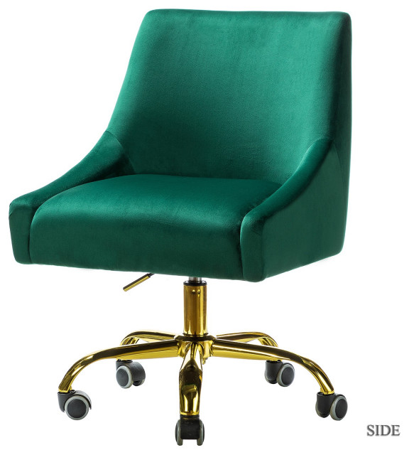 Classic Green Velvet Tapered Arm Rolling Office Chair Contemporary
