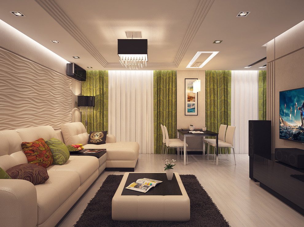 гостиная совмещенная с кухней в современном стиле