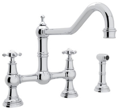 Rohl Bridge Kitchen Faucet, Metal Cross Handles in Polished Chrome