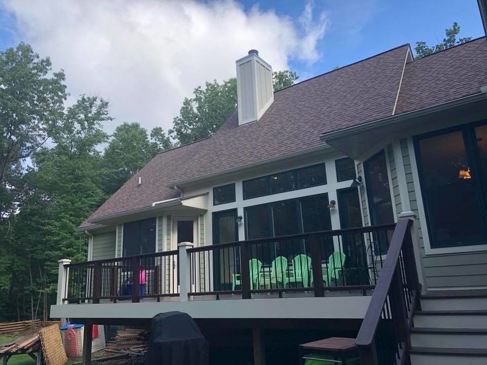New deck railing, screened in porch and truss re-image.