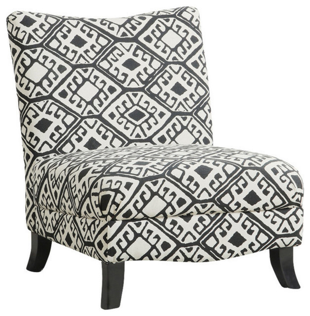 Accent Chair Black Beige Abstract Fabric