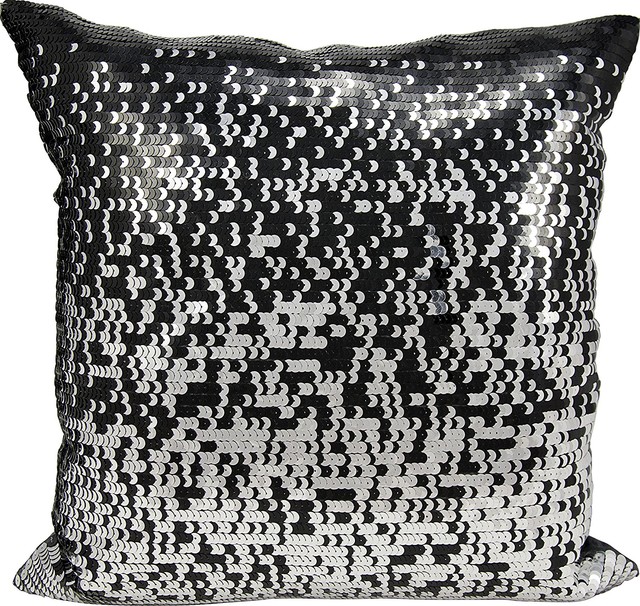 Michael Amini Gradual Sequin Black Silver Throw Pillow
