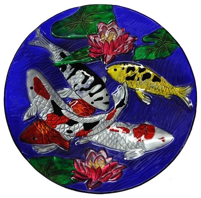 18" Koi Fish Glass Plate Asian Decorative Plates by Continental
