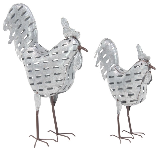 New Primitive Country Farmhouse LARGE WHITE BLACK HEN STATUE Chicken Figurine