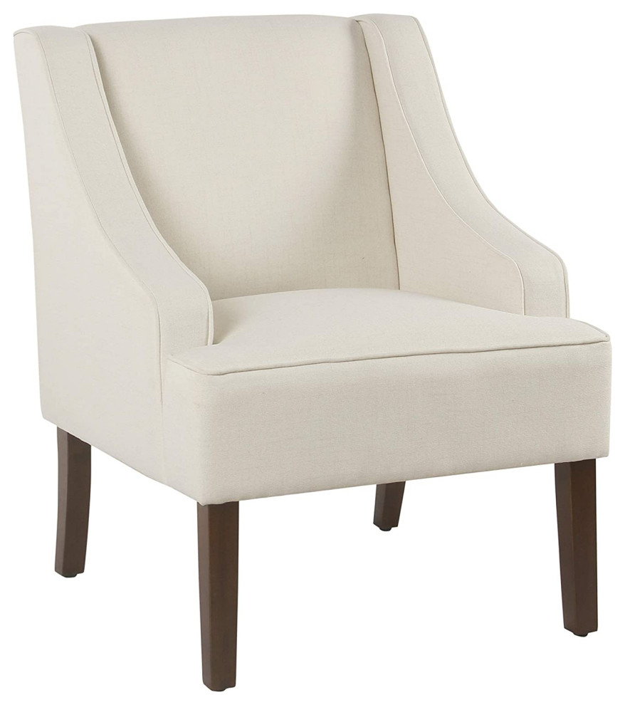 Traditional Accent Chair, Wooden Legs and Polyester Seat With Sloped