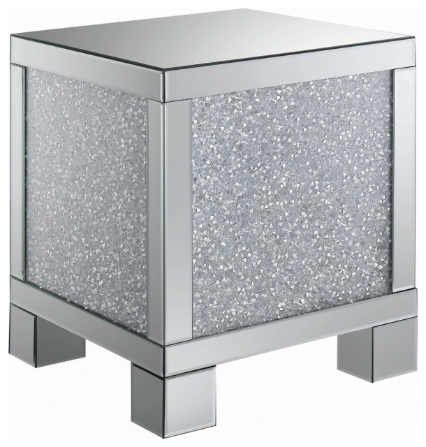 Gillian Square End Table Silver and Clear Mirror