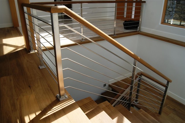 Oak & Stainless Steel Interior Railing - Contemporary ...