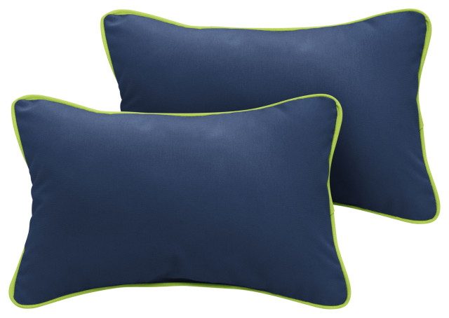 Sunbrella Canvas Navy/Canvas Macaw Outdoor Pillow Set, 14x24