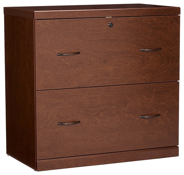 Contemporary Lateral File Cabinet Mahogany Wood 2 Drawer Cherry
