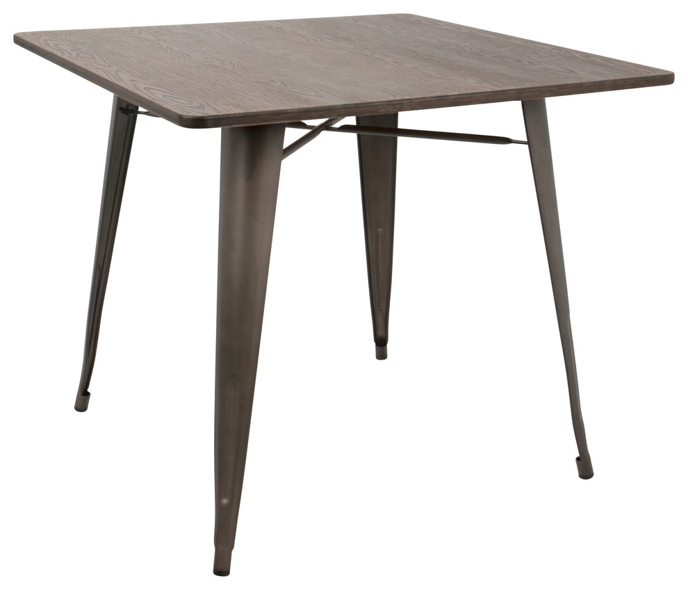 LumiSource Oregon 36" Dining Table, Antique Metal And Espresso Bamboo