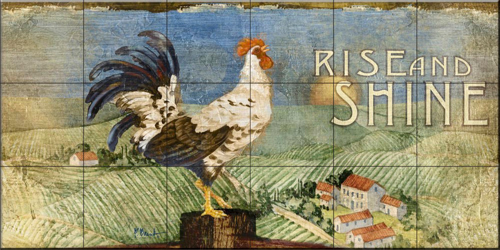 Tile Mural, Rooster Signs I by Paul Brent