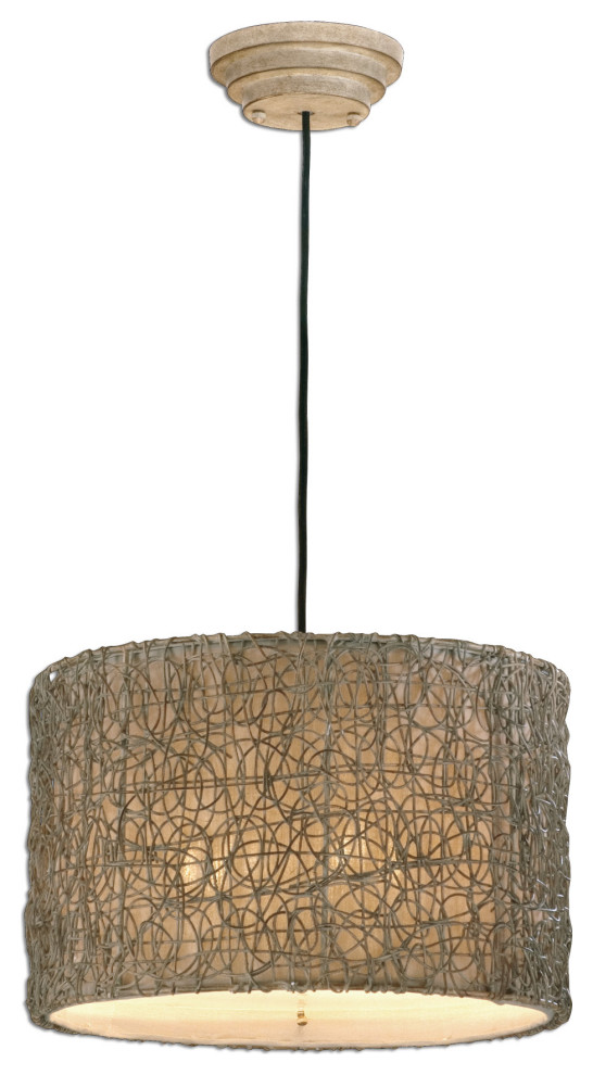 Uttermost Knotted Rattan Drum Pendant, Ivory