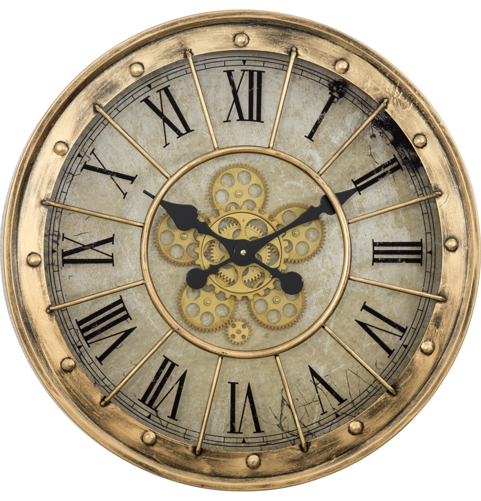 Gilded Round Gear Clock Industrial Wall Clocks By Hedgeapple Houzz