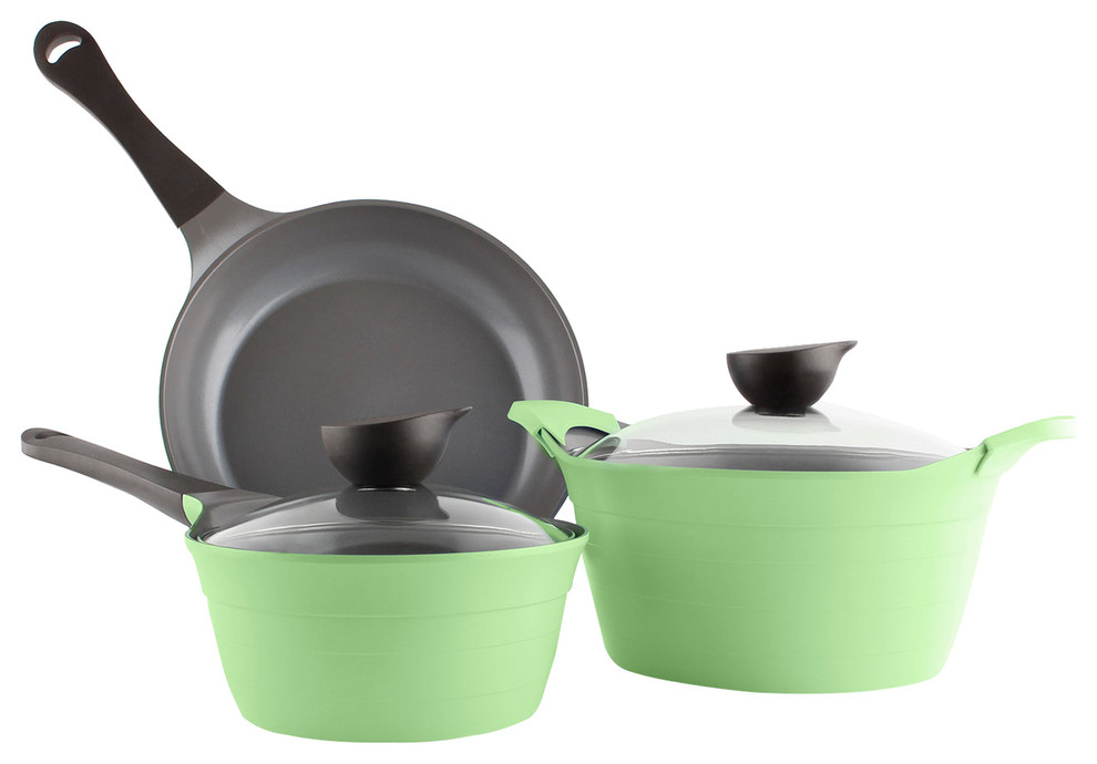 Neoflam Eela 5Piece Ceramic Nonstick Cookware Set, Apple Green