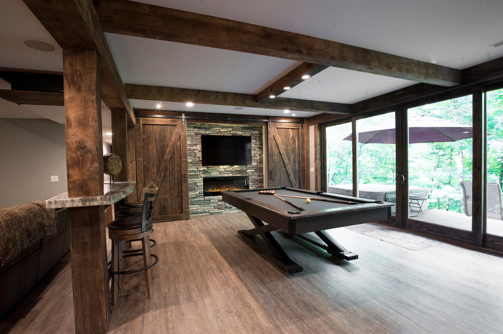 Example of a mountain style basement design in Cincinnati
