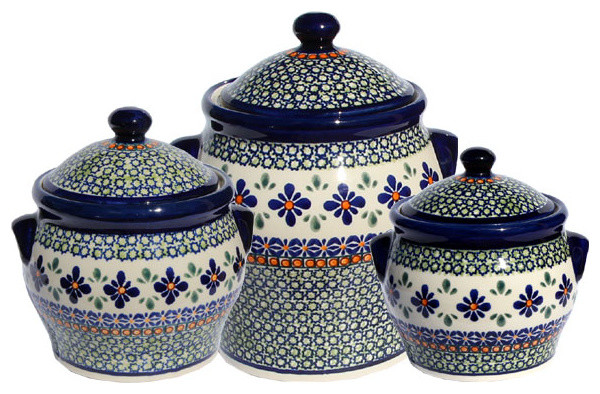 Polish Pottery Canister Set Pattern Number Du60set Farmhouse Polish Pottery Canister Set Pattern Number Du60set