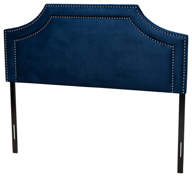 Contemporary Navy Blue Velvet Fabric Upholstered Full Size Headboard