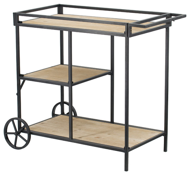 3Tier Iron & Wood Shelf w/ Wheel 32x16x27" Industrial Bar Carts