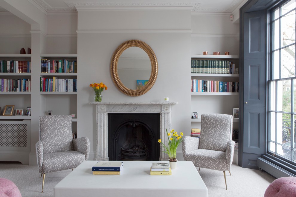 Transitional formal living room in London.