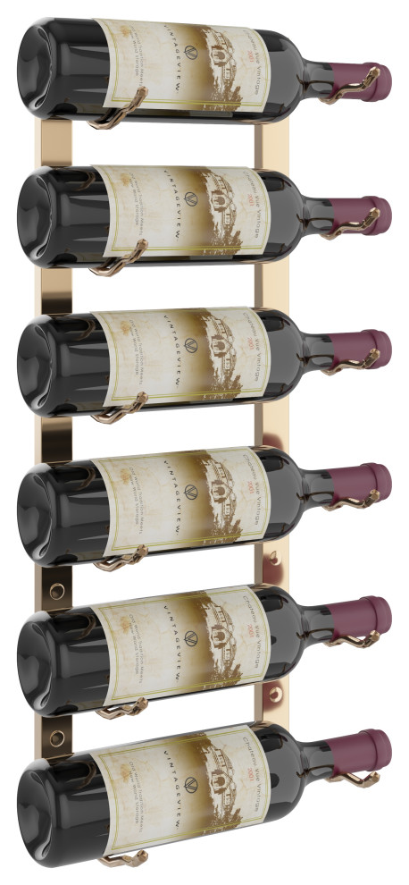 W Series Wine Rack 2 Wall Mounted Modern Metal Bottle Storage, Golden Bronze, 6 Bottles
