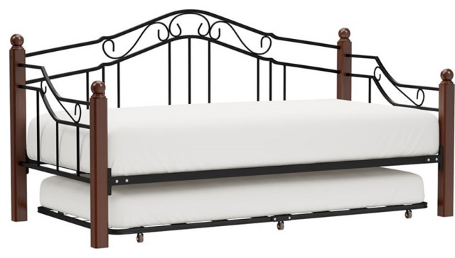 Hillsdale Madison Metal Daybed with Trundle and Suspension Deck in Black