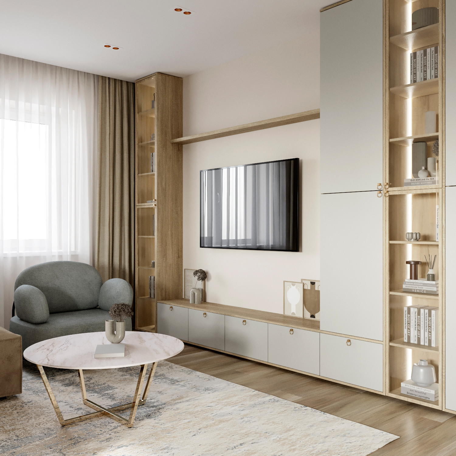 Четырех-комнатная квартира в светлых тонах.