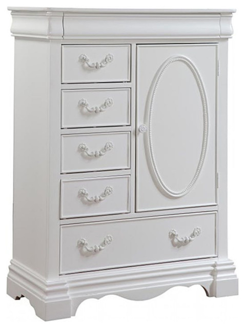 Six Drawer And One Door Shelf Chest With Scalloped Feet White