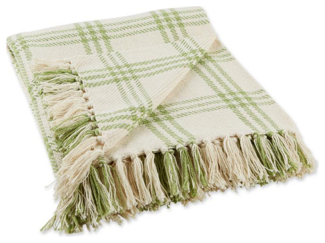 DII 50x60" Modern Style Cotton Plaid Throw in Antique Green Finish