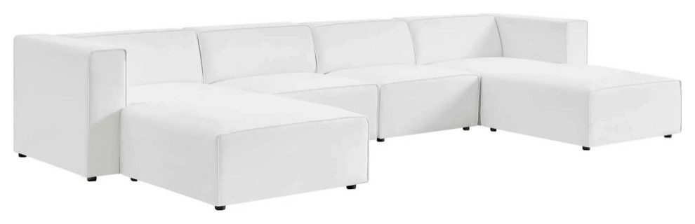 Odette White Leather 4-Piece Sofa And 2 Ottomans Set