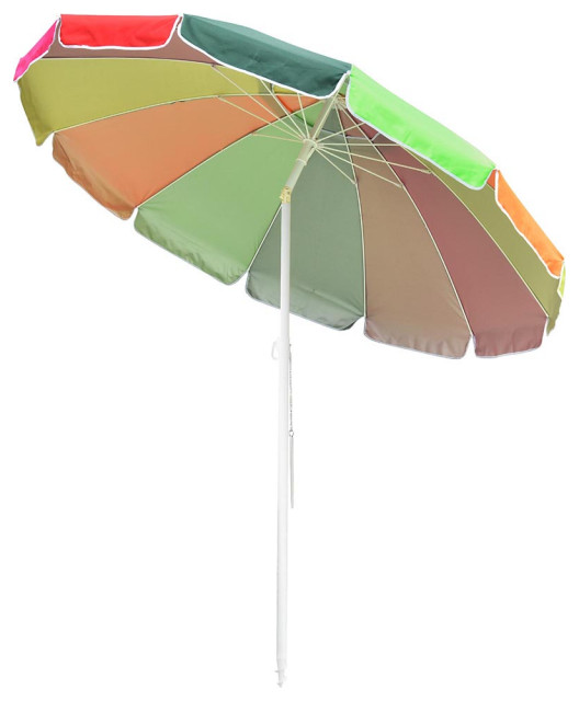 7ft Beach Umbrella With Built-in Table & Sand Anchor - UPF 50+, Tilt, Windproof, Portable With Carry Bag (Dark Blue Stripes)