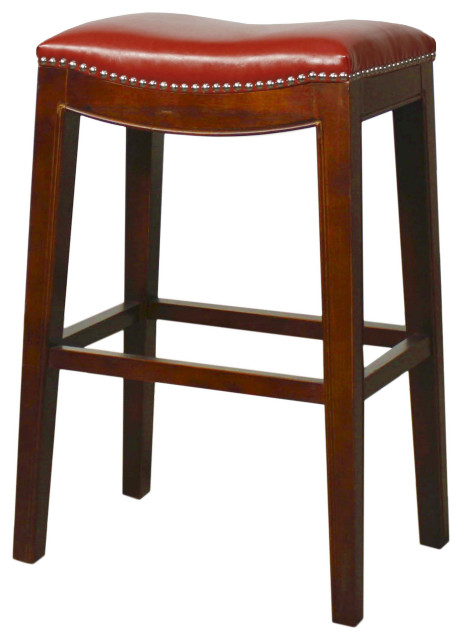 Burke Bonded Leather Bar Stool Red, Red Leather Counter Stools