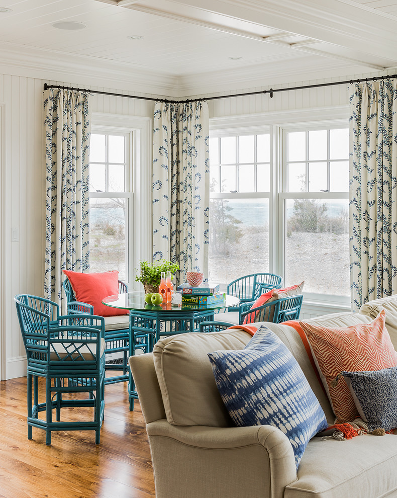 Beach style living room photo in Boston