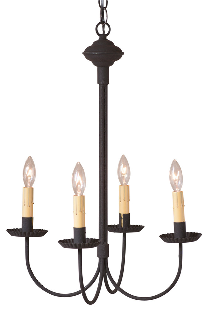 Grandview Chandelier,  4-Arm, Textured Black, Ecru, Beige Candles